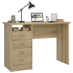 Scrivania lineare quercia 110x48cm con 4 cassetti - Appollo