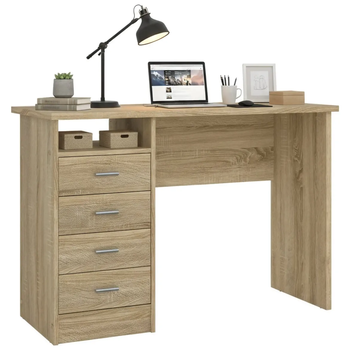 Scrivania lineare quercia 110x48cm con 4 cassetti - Appollo