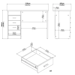 Scrivania lineare quercia 110x48cm con 4 cassetti - Appollo