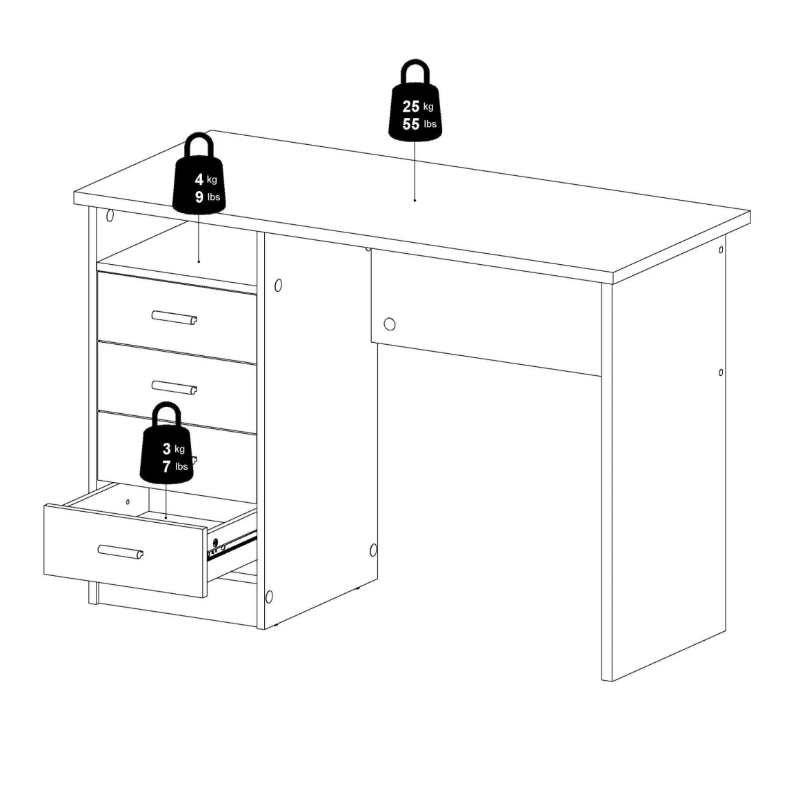 Scrivania lineare quercia 110x48cm con 4 cassetti - Appollo