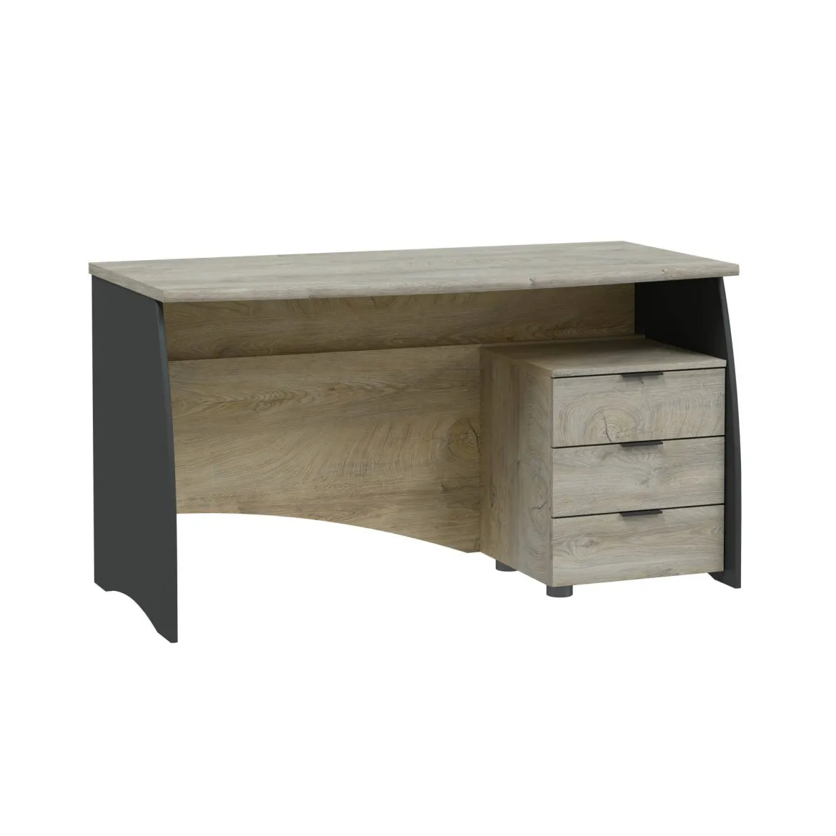 Scrivania lineare rovere e antracite 136x67cm con 3 cassetti - Azziz