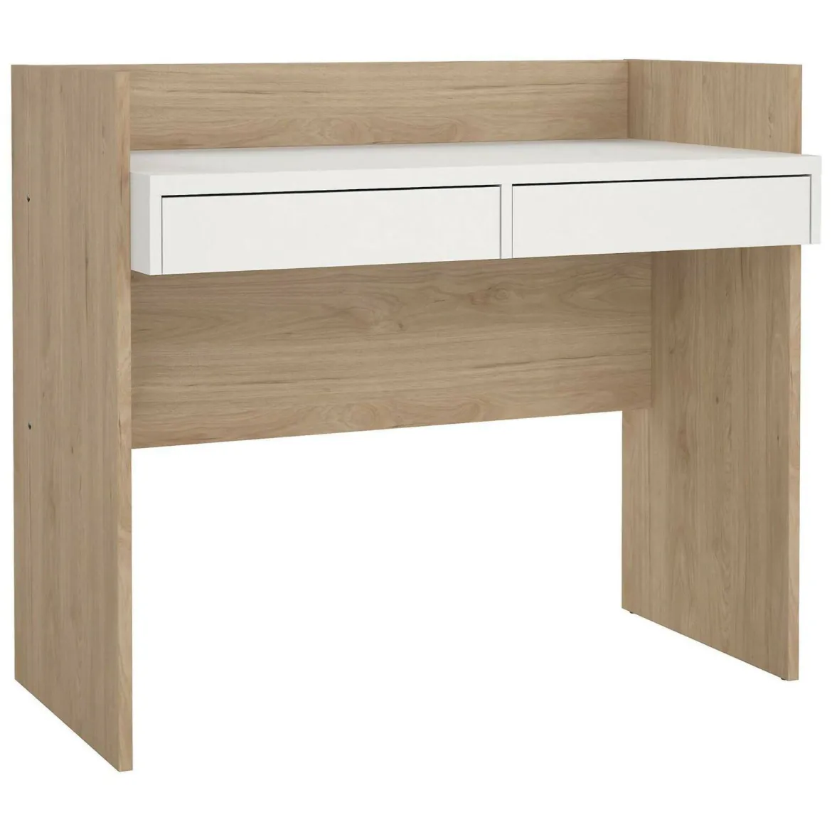 Scrivania lineare rovere e bianca 102x55cm con 2 cassetti - Antillo