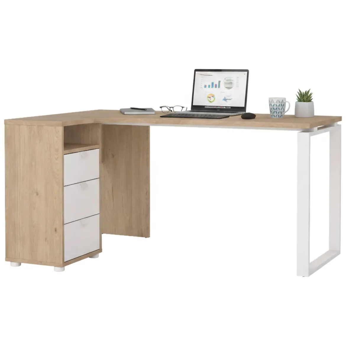 Scrivania lineare rovere e bianca 184x79cm con libreria - Etienne