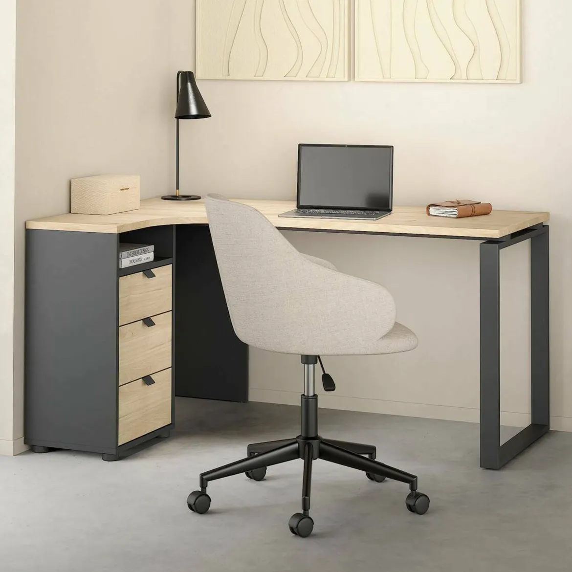 Scrivania lineare rovere e grigia 150x99cmper ufficio - Peipah