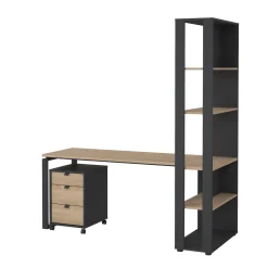 Scrivania lineare rovere e grigia 184x79cm con libreria - Etienne