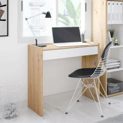 Scrivania lineare rovere nodi e bianca 81x40cm con 1 cassetto - Akaba