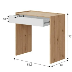 Scrivania lineare rovere nodi e bianca 81x40cm con 1 cassetto - Akaba