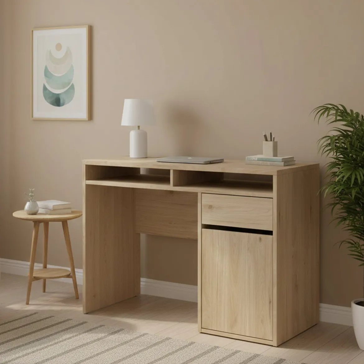 Scrivania lineare rovere 110x48cm con 3 cassetti - Huaning