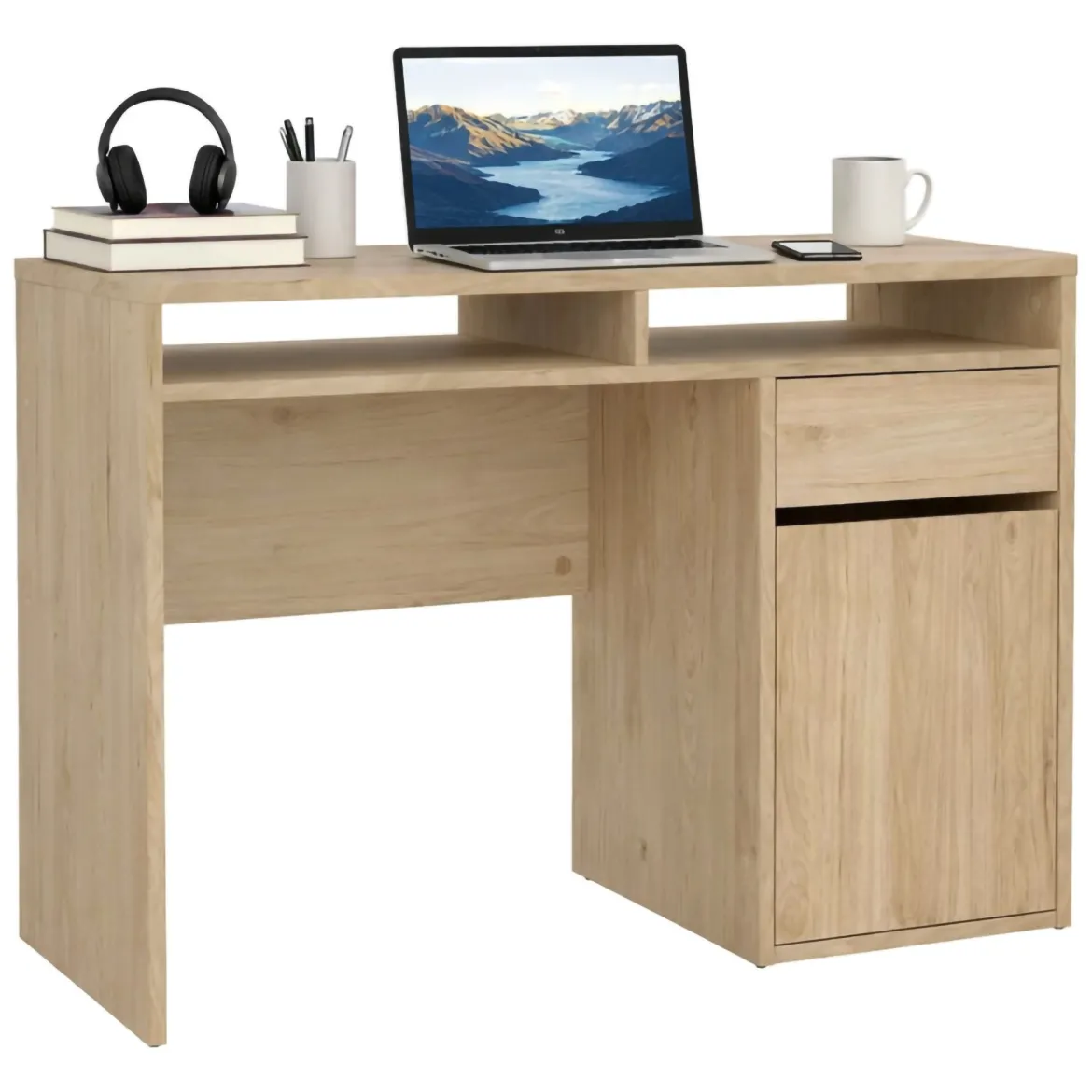 Scrivania lineare rovere 110x48cm con 3 cassetti - Huaning