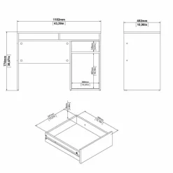 Scrivania lineare rovere 110x48cm con 3 cassetti - Huaning