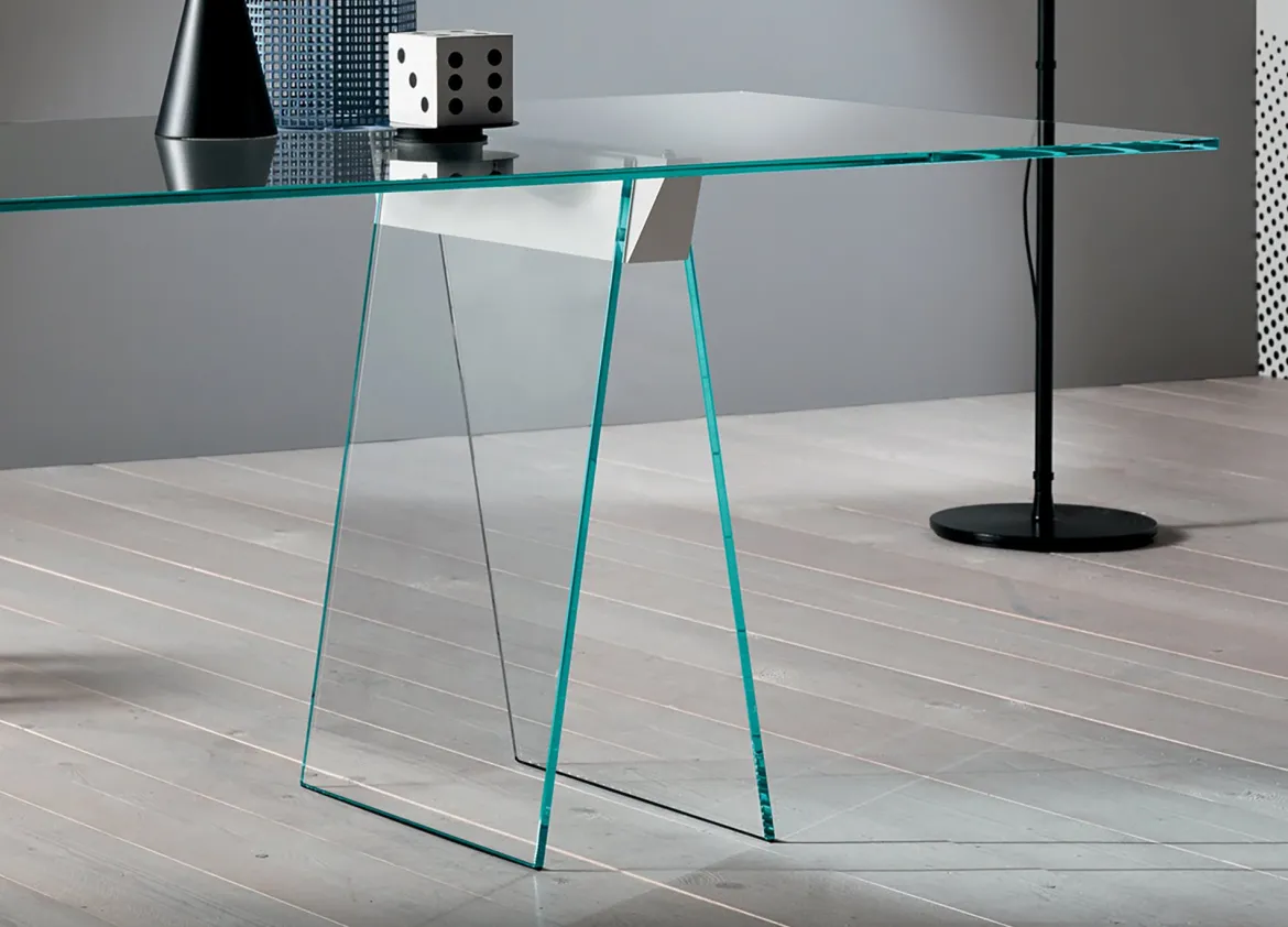 Scrivania lineare trasparente 180x90cm piano in vetro - Asfelj