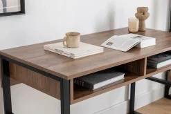 Scrivania Marrone Noce Nero 3 Ripiani 2 Vani 120x60x75h cm, Colore Ripiano Marrone - Samo