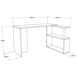 Scrivania Marrone Noce 2 Ripiani Angolare 130x50x74h cm, 2 Vani - Fibreno