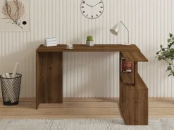 Scrivania Marrone Noce 2 Ripiani Angolare 130x50x74h cm, 2 Vani - Fibreno