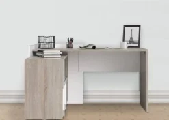 Scrivania Marrone Quercia Angolare 3 Ripiani 140x120x80.4h cm, 6 Vani