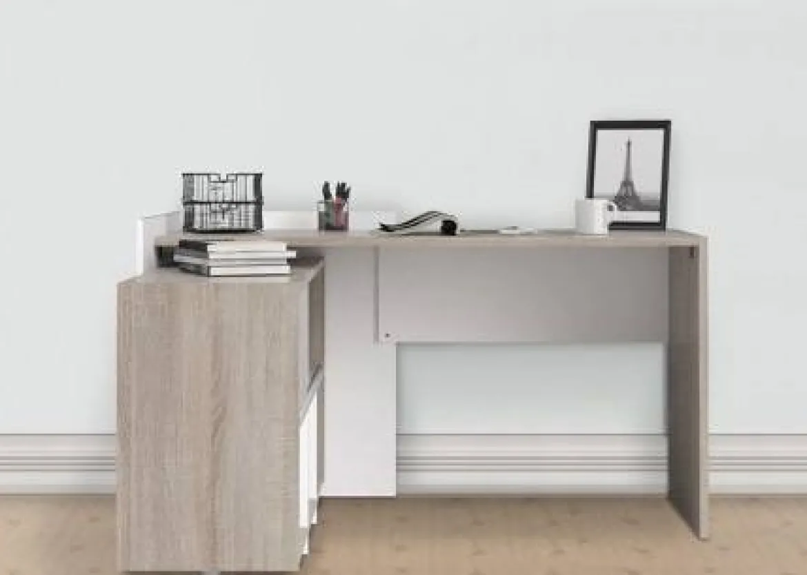 Scrivania Marrone Quercia Angolare 3 Ripiani 140x120x80.4h cm, 6 Vani