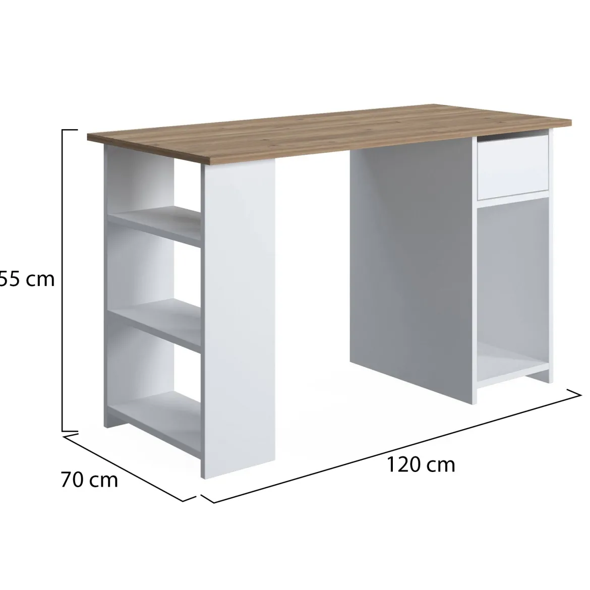 Scrivania Marrone Quercia un Cassetto 2 Ripiani 120x73x54.8h cm, 4 Vani