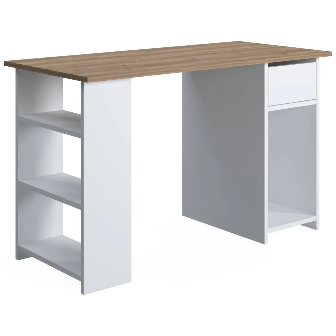 Scrivania Marrone Quercia un Cassetto 2 Ripiani 120x73x54.8h cm, 4 Vani