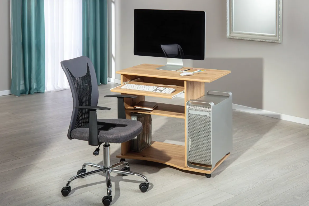 Scrivania Marrone Quercia un Vano Supporto pc 80x50x75h cm, Materiale Piano in Legno Massello - Mezzo