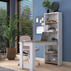 Scrivania Marrone Rovere Bianco 5 Ripiani 5 Vani 120x54x154h cm, con Libreria - Cervaro
