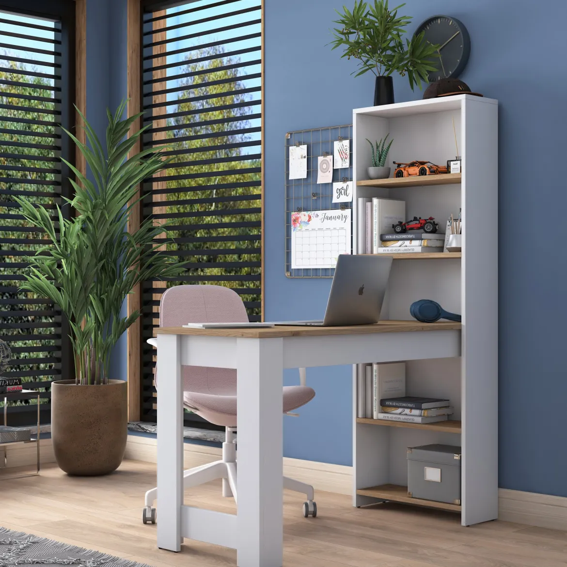 Scrivania Marrone Rovere Bianco Materiale Piano in Legno Nobilitato Sfumatura Colore Struttura Rovere 150x100x76h cm, Sfumatura Colore Ripiano Rovere