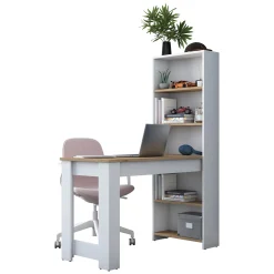 Scrivania Marrone Rovere Bianco 5 Ripiani 5 Vani 120x54x154h cm, con Libreria - Cervaro