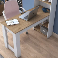 Scrivania Marrone Rovere Bianco Materiale Piano in Legno Nobilitato Sfumatura Colore Struttura Rovere 150x100x76h cm, Sfumatura Colore Ripiano Rovere