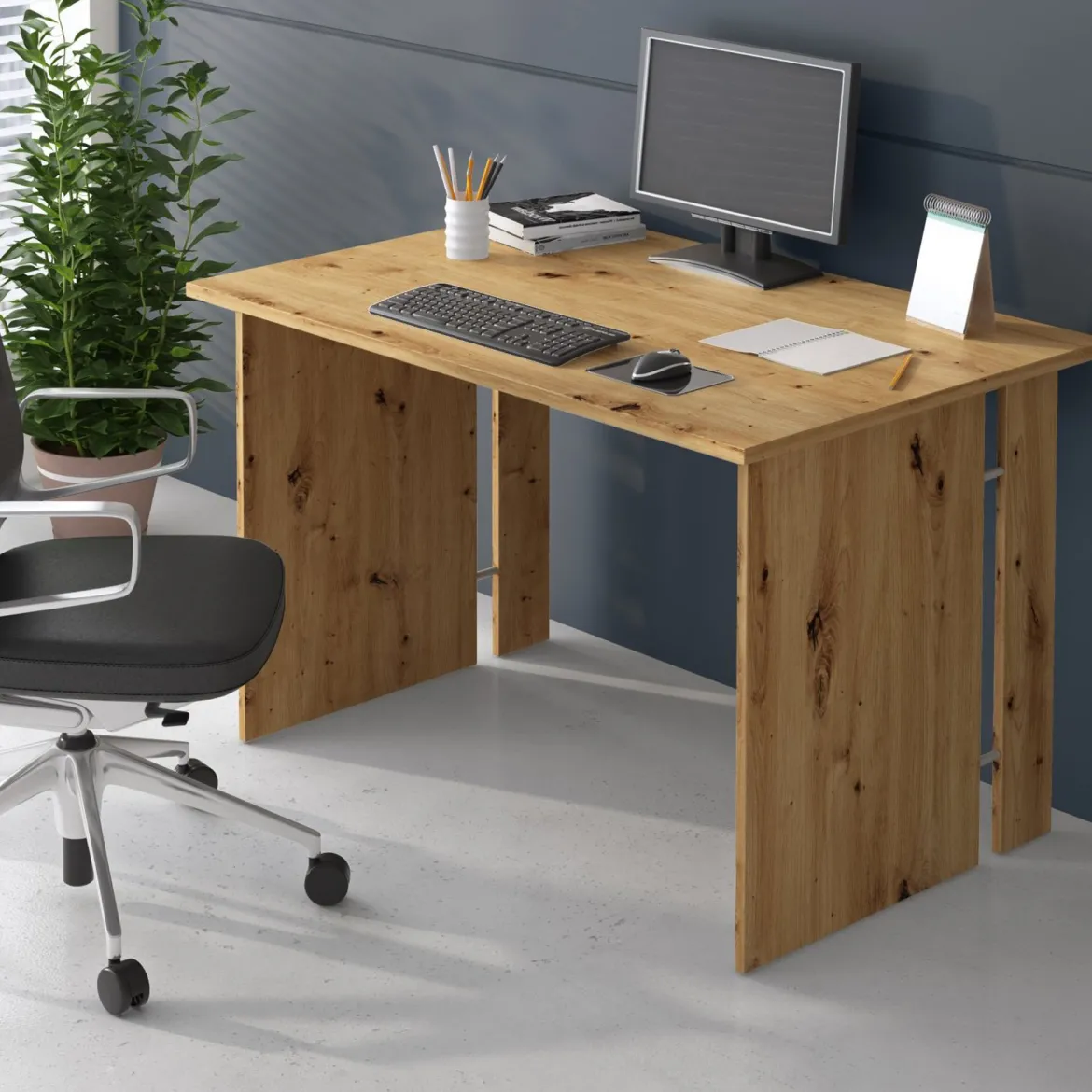 Scrivania Marrone Rovere Modulabile Fori Passacavi 150x78.2x75h cm, Colore Ripiano Marrone - Zibello