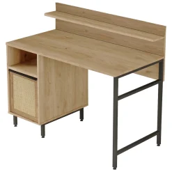 Scrivania Marrone Rovere Nero Antracite 4 Ripiani Un'anta 120x54x100h cm, 2 Vani - Brusati