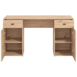 Scrivania Marrone Rovere Nodi 2 Cassetti 2 Ripiani 140x50x76h cm, 2 Ante - Ziro