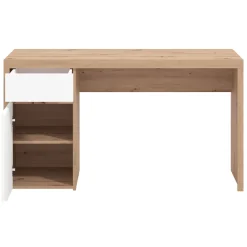 Scrivania Marrone Rovere Nodi Bianco un Cassetto 2 Ripiani 140x52x76h cm, Un'anta - Bovec