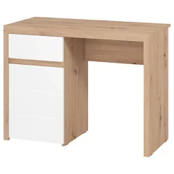 Scrivania Marrone Rovere Nodi Bianco un Cassetto 2 Ripiani 98x47x74h cm, Un'anta - Anholt
