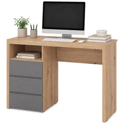 Scrivania Marrone Rovere Nodi Grigio Scuro 2 Cassetti 2 Ripiani 127x52x77h cm, un Vano - Flam