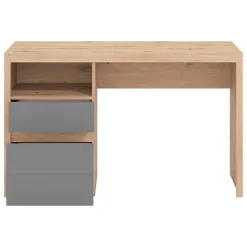 Scrivania Marrone Rovere Nodi Grigio Scuro 2 Cassetti 2 Ripiani 127x52x77h cm, un Vano - Flam