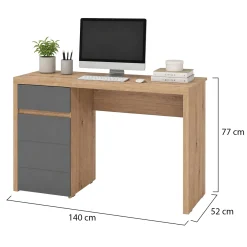 Scrivania Marrone Rovere Nodi Grigio Scuro un Cassetto 2 Ripiani 140x52x77h cm, Un'anta - Bovec