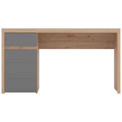 Scrivania Marrone Rovere Nodi Grigio Scuro un Cassetto 2 Ripiani 140x52x77h cm, Un'anta - Bovec