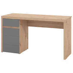 Scrivania Marrone Rovere Nodi Grigio Scuro un Cassetto 2 Ripiani 140x52x77h cm, Un'anta - Bovec