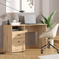 Scrivania Marrone Rovere Nodi Nero 2 Cassetti 2 Ripiani 127x51x77h cm, un Vano - Frutal