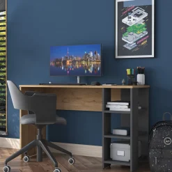 Scrivania Marrone Rovere Nodi Nero Antracite 4 Ripiani 3 Vani 120x45x74h cm, Colore Ripiano Marrone - Pombia