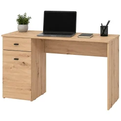 Scrivania Marrone Rovere Nodi Nero un Cassetto 2 Ripiani 140x50x77h cm, Un'anta - Porven