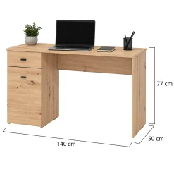 Scrivania Marrone Rovere Nodi Nero un Cassetto 2 Ripiani 98x45x74h cm, Un'anta - Cocham