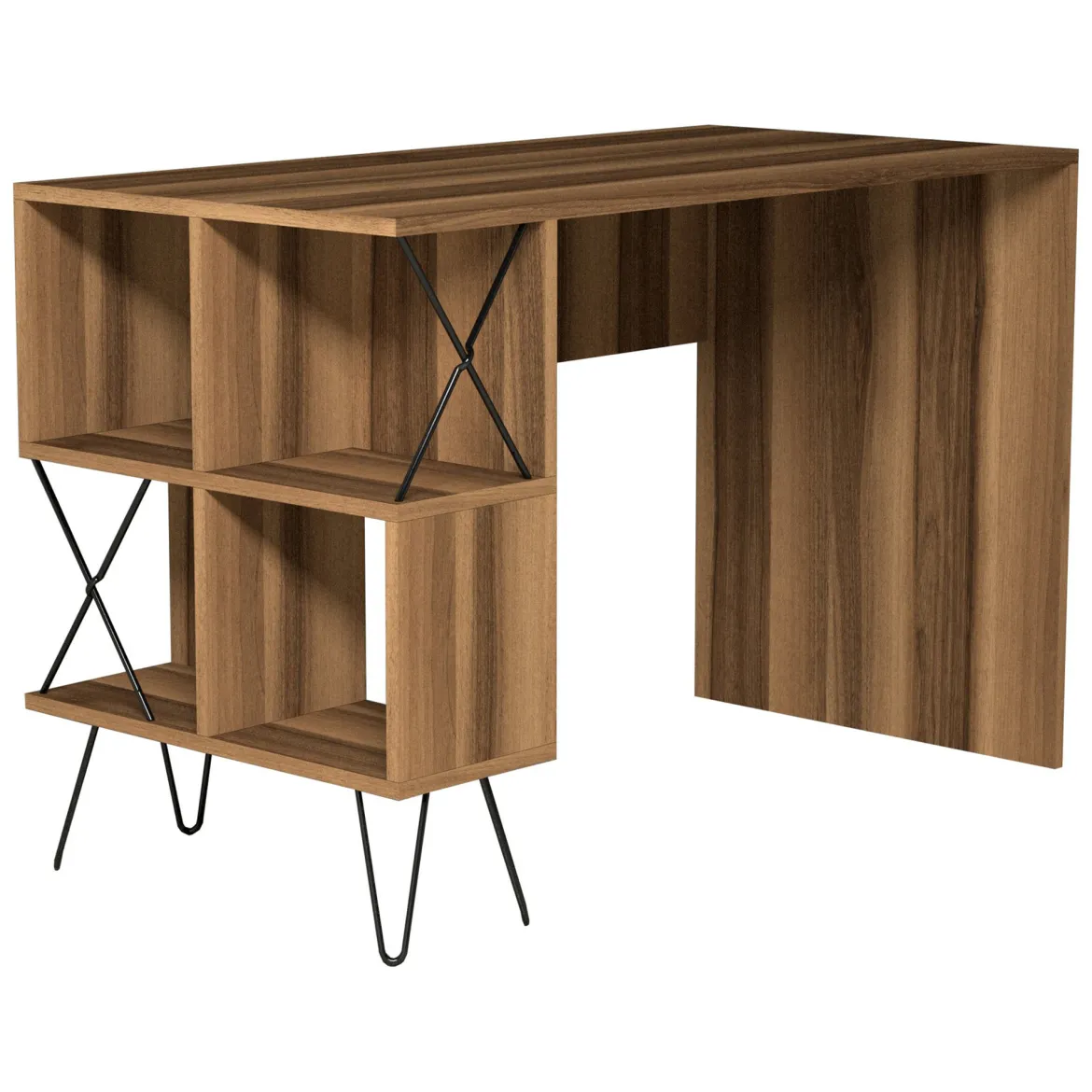 Scrivania Marrone Rovere Scuro Nero 5 Ripiani 4 Vani 120x60x79h cm, Colore Ripiano Marrone - Vita