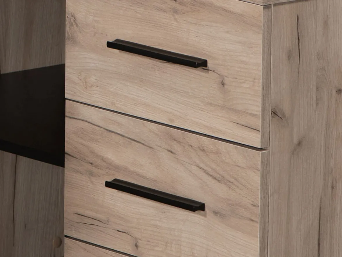 Scrivania Marrone Rovere Scuro Nero Angolare 3 Ripiani 137.5x101.5x75h cm, 3 Cassetti - Sapri