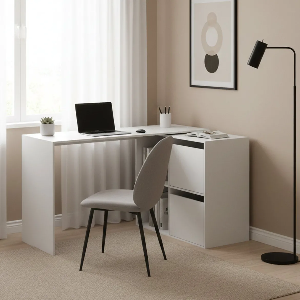 Scrivania modulabile bianca 152x49cm con libreria - Ascona