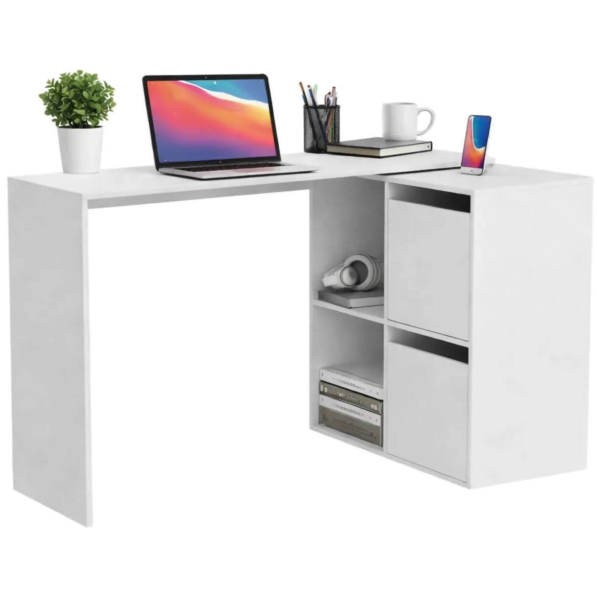 Scrivania modulabile bianca 152x49cm con libreria - Ascona