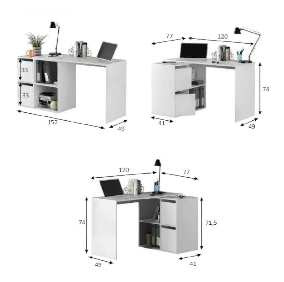 Scrivania modulabile bianca 152x49cm con libreria - Ascona