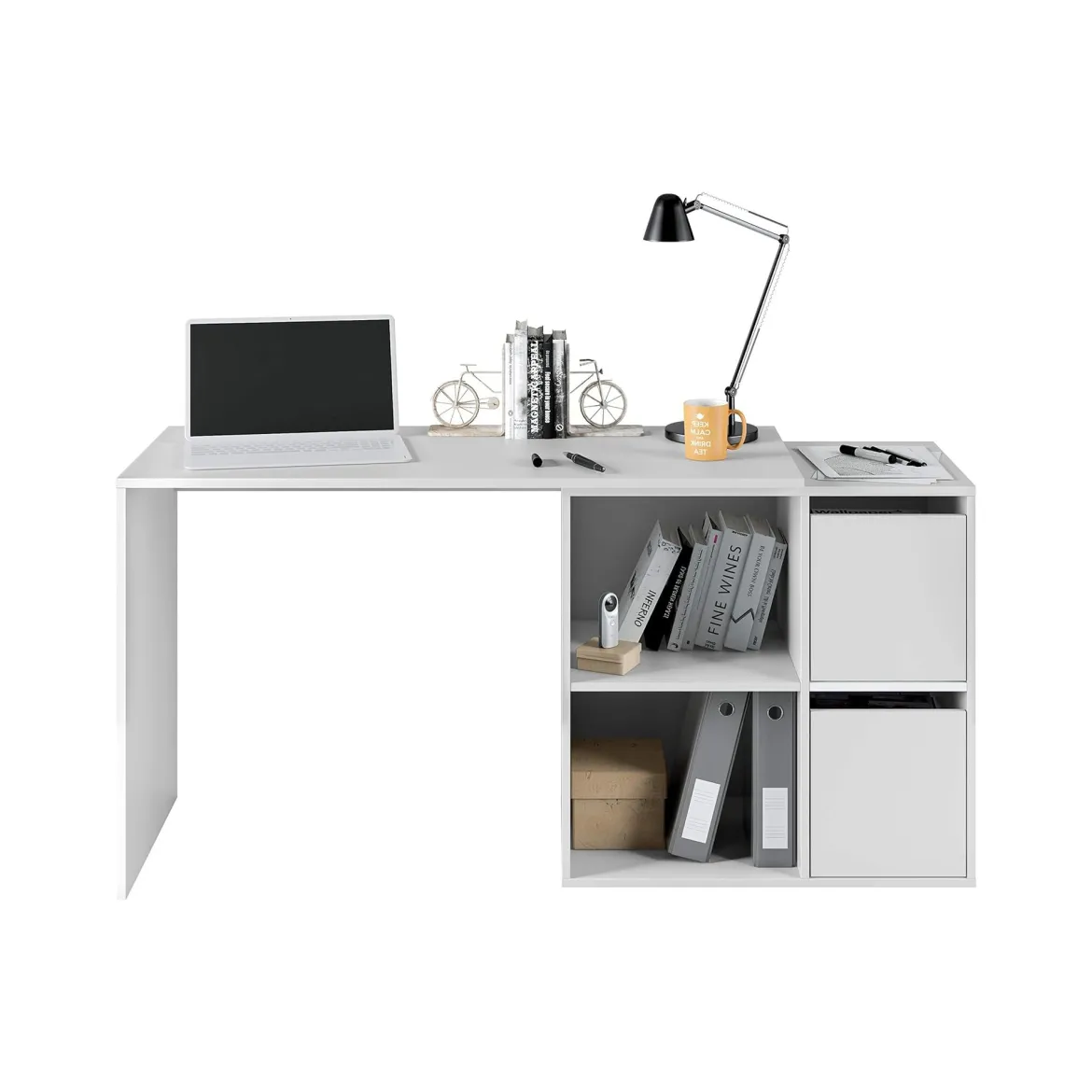 Scrivania modulabile bianca 152x49cm con libreria - Ascona