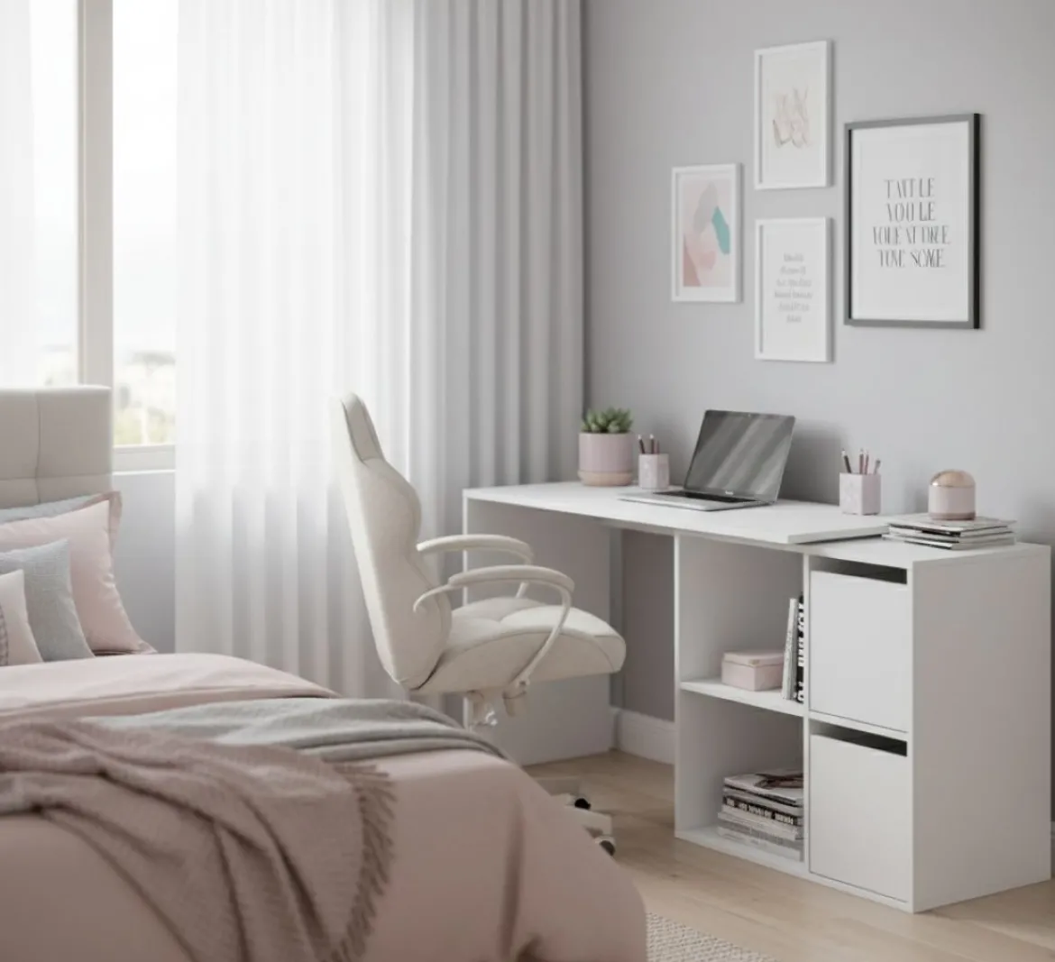 Scrivania modulabile bianca 152x49cm con libreria - Ascona
