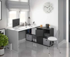 Scrivania modulabile bianca e antracite 136x139cm con libreria - Abby