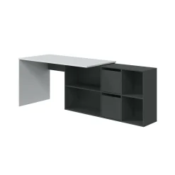 Scrivania modulabile bianca e antracite 136x139cm con libreria - Abby